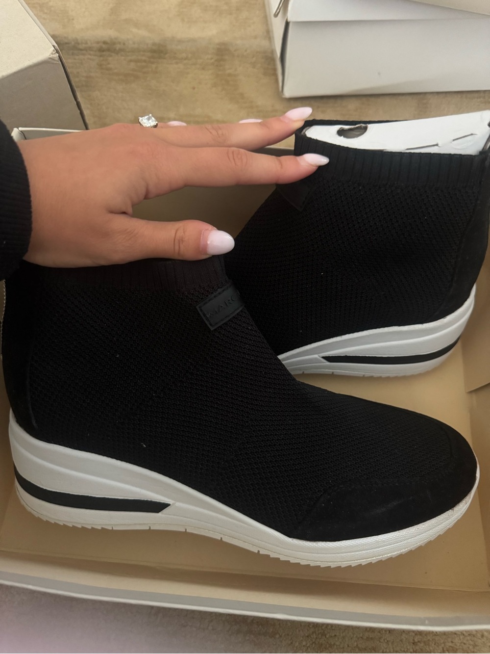 NWT Marc Fisher Black Knit Slip-On Wedge Sneakers